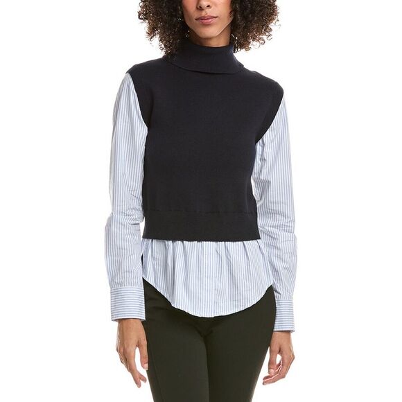 Derek Lam 10 Crosby WomensAissa Mixed Media Wool-Blend Top, Black